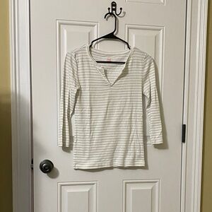 Joe Fresh Cream and Gray Striped Long Sleeve Top